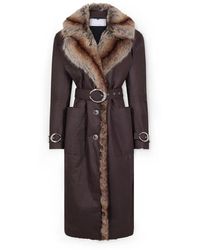 Rabanne - Lange Katoenen Trenchcoat Met Nepbontafwerking - Lyst