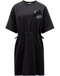 Moncler - Kleedjes ,Zwart ,Katoen Zwarte Oversized T-Shirt Jurk - Lyst