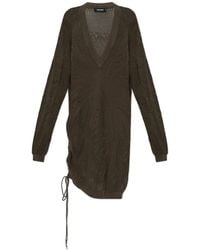 DSquared² - V-Hals Midi Jurk Met Trekkoord - Lyst