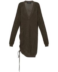 DSquared² - V-Hals Midi Jurk Met Trekkoord - Lyst