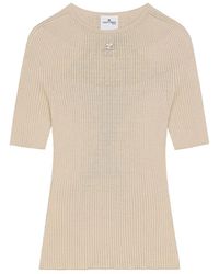 Courreges - Truien & Vesten ,Katoen Logo Trui Met Ronde Hals En Korte Mouwen - Lyst