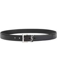 Saint Laurent - Grained Leather Belt With Squared Buckle - Lyst