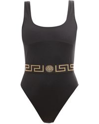 Versace - Schwarzer badeanzug mit la greca-motiv - Lyst