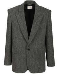 Saint Laurent - Brushed Herringbone Wollen Jas - Lyst