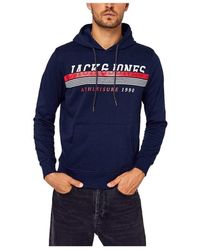Jack & Jones - Hoodies & Sweatvesten ,Blauw ,Katoen Hoodie Met Logodetail - Lyst