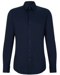 HUGO - Overhemden ,Blauw ,Katoen Slim-Fit Overhemd Van Performance-Stretch Katoenmix Jersey - Lyst