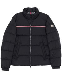 Moncler - Jassen ,Zwart ,Polyester Korte Donsjas Met Tricolor Detail - Lyst