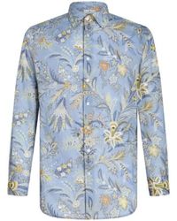 Etro - Camicia in cotone con stampa paisley blu - Lyst