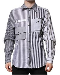 Dolce & Gabbana - Overhemden ,Wit ,Katoen Wit Grijs Gestreept Casual Overhemd - Lyst