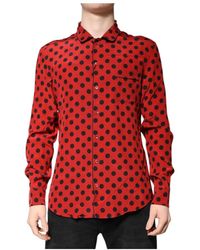 Dolce & Gabbana - Rotes Seidenhemd Mit Polka Dots - Lyst