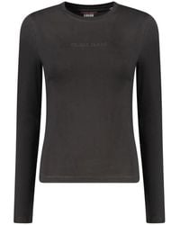 Guess - Schwarzes Baumwoll Langarm Besticktes Top - Lyst