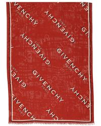 Givenchy - Schaduw Rood Zijde Wol Franje Sjaal - Lyst
