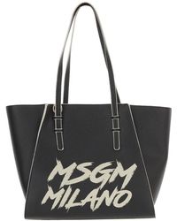MSGM - Tassen ,Zwart ,Leer Faux Leren Tote Bag Met Geborduurd Micrologo - Lyst