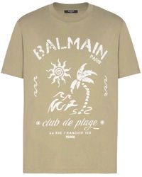 Balmain - Tops ,Groen ,Katoen T-Shirt Met Plage Print - Lyst