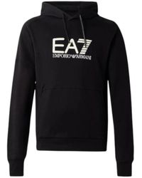 EA7 - Logo Embroidered Drawstring Hoodie - Lyst