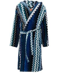 Missoni - Nachtkleding ,Blauw ,Katoen Giacomo Badjas Met Capuchon - Lyst