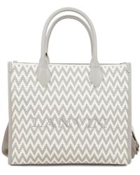 Lanvin - Jacquard Baumwoll- Und Leder-Tragetasche - Lyst