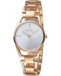 Calvin Klein - Accessoires ,Bruin ,Roségouden Quartz Horloge Met Witte Wijzerplaat En Stalen Band - Lyst
