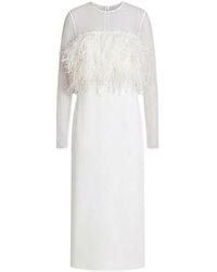 Alberta Ferretti - Kleedjes ,Wit ,Chiffon Enver Satin Lange Jurk Met Veren En Chiffon Mouwen - Lyst