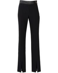 Nenette - Broeken ,Zwart ,Leer Zwarte Crepe Bistretch Broek Met Eco-Leren Inzetstukken - Lyst
