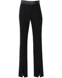 Nenette - Broeken ,Zwart ,Leer Zwarte Crepe Bistretch Broek Met Eco-Leren Inzetstukken - Lyst