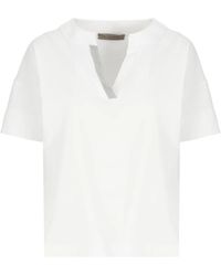 D.exterior - Overhemden ,Wit ,Katoen Wit Katoenen Poloshirt Met V-Hals - Lyst