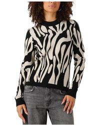 Object - Truien & Vesten ,Veelkleurig ,Zwarte Gebreide Pullover Met Aop Print - Lyst