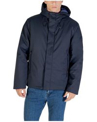EA7 - Jassen ,Blauw ,Polyester Moderne Caban Coat Met Verstelbare Capuchon - Lyst