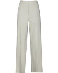 Alysi - Broeken ,Grijs ,Leer Pantalone Lino Stretch Ampio - Lyst