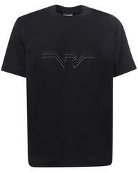Emporio Armani - Schwarzes t-shirt mit rundhalsausschnitt und adlerlogo - Lyst