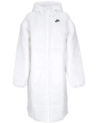 Nike - Fitness ,Wit ,Polyester Lange Donsjas Klassieke Parka Wit/Zwart - Lyst