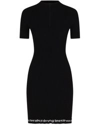 Alexander Wang - Kleedjes ,Zwart ,Leer Geribbelde Jurk Met Korte Mouwen - Lyst