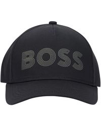 BOSS - Accessoires ,Zwart ,Katoen Katoenen Keperpet Cap Met Logodetail - Lyst