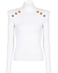 Balmain - Suéter De Punto Con Botones En Tono Dorado, Mujer, Talla - Lyst