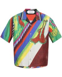 Versace - Overhemden ,Veelkleurig ,Zijden Shirt Met "Formula 6" Print - Lyst