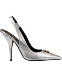 Tom Ford - Schoenen ,Grijs ,Leer Leren Pumps Met Gouden Metalen Detail - Lyst
