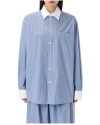 Marni - Blauw Gestreept Oversized Shirt Met Handgemaakt Borduurwerk - Lyst