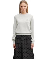 Maison Kitsuné - Fox Head Woll Pullover Mit Rundhalsausschnitt - Lyst