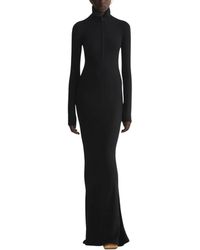 Mugler - Kleedjes ,Zwart ,Wol Jersey Column Jurk - Lyst