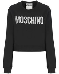 Moschino - Sudadera de algodón negra con logo de strass - Lyst