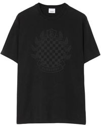 Burberry - Schwarzes baumwoll-t-shirt mit logo-detail - Lyst