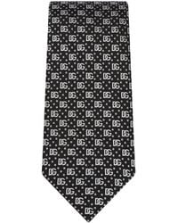 Dolce & Gabbana - Cravatte in jacquard di seta nera con logo - Lyst