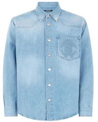 Roberto Cavalli - Overhemden ,Blauw ,Denim Snake Monogram Denim Shirt - Lyst