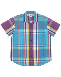 Obey - Overhemden ,Veelkleurig ,Katoen Geweven Korte Mouw Overhemd Aqua Multi - Lyst