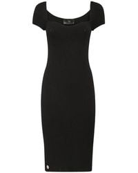Philipp Plein - Kleedjes ,Zwart ,Polyester Gebreide Midi Jurk - Lyst