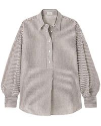 Brunello Cucinelli - Braunes Leinenhemd Oversized - Lyst