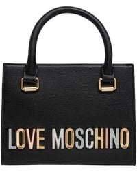 Love Moschino - Swarovski logo handtasche magnetverschluss,schwarze tasche mit kettenriemen und auffälligem liebeslogo - Lyst