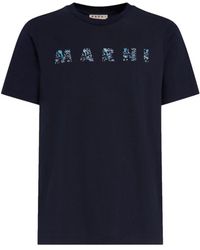 Marni - Rotes blumen logo jersey t-shirt,baumwoll-t-shirt mit gemustertem druck - Lyst