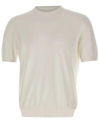 Gran Sasso - Truien & Vesten ,Wit ,Katoen T-Shirt Van Gebreid Katoen Met Ronde Hals - Lyst