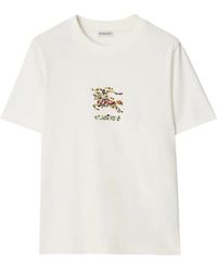 Burberry - Tops ,Wit ,Katoen Floral Ekd Katoenen T-Shirt - Lyst